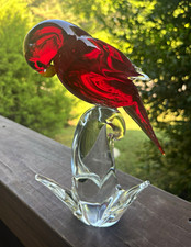 Vintage Murano Red Lory Art Glass Parrot Bird Figurine Statue Sculpture NO LABEL picture