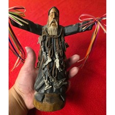 Vintage San Charbel Statue with Milagros Hand Carved Wood Mexico Folk Art picture