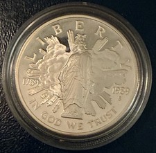 1989-S United States Bicentennial Congress Silver Dollar Proof Box & COA READ picture