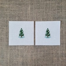 Finished Completed Cross Stitch Winter Tree 2 Mini Pieces picture