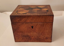 19th C Antique Parquetry Inlaid English Turnbridge Tea Caddy Box w/Key picture