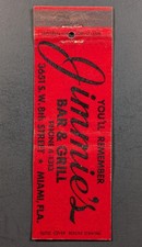 Vintage Jimmie's Bar and Grill Miami Florida Matchbook Cover picture