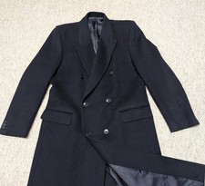 vintage ITALY made OVERCOAT double breasted 42L navy blue BLOOMINGDALES flannel picture