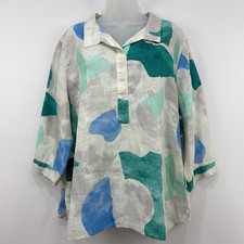 Chicos No Iron 100% Linen Shirt 4/20 NWT Button Back Tunic Lagenlook Artsy picture