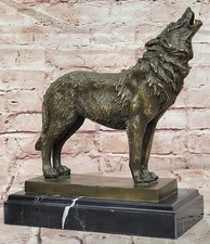 Bronze Mystical Wolf Figurine Howling Moon Sculpture Wildlife Art Statue picture