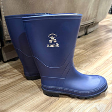 Kamik Unisex Kids Rain Boots Size 3 Blue Rubber Mid-Calf Pull-On Round Toe picture