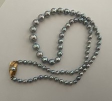 Blue Akoya Cultured Pearls; 4-8.5mm 14k Gold Clasp Necklace Rare Collectors Item picture