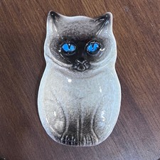 Vtg Italy Siamese Cat Ceramic Trinket Dish Blue Eyes Hand Painted MCM Ring Tray picture