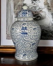 Festcool 19 inch Antique Like Blue and White Porcelain Temple Vase Jar Double... picture