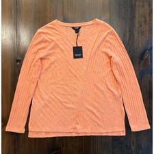 Simply Vera Vera Wang Orange Ribbed Knit Long Sleeve Top XL Peach Crew Neck NWT picture