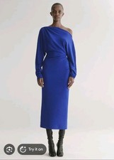 A.L.C. Sonny Knit Midi Dress 100% Wool Ruched Side Indigo Size M Timeless  picture