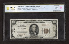 1929 $100 T1, The Palmer National Bank of Danville, IL PCGS 25 picture
