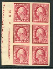 USA 1908 Washington 2¢ Carmine  DL Wmk Imperf Block Scott #344 Mint Y867 picture