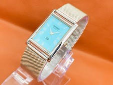 Vintage Seiko Tank Slim Quartz Roman Tiffany Dial Metal Mesh Band Wrist Watch picture