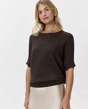 Quince Lightweight Cotton Cashmere Link-stitch Dolman Sweater Mocha Heather XL picture