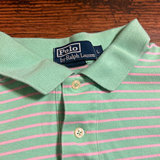 Vintage Polo Ralph Lauren Men's L Regular Green/Pink Striped Polo Short Sleeve  picture