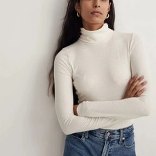 MADEWELL HEATHER IVORY SOFT RIBBED TURTLENECK LONG SLEEVE TOP NWT $55 XS/S picture