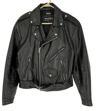 Vintage 90s Wilsons Leather Thinsulate Motorcycle Biker Jacket Black Mens M picture