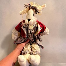 Primitive Folk Art Rabbit Doll 18in Country Bunny Victorian Cloth Decor picture