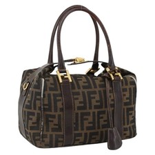 FENDI Zucca Canvas Hand Bag Black Brown Auth 172665 picture