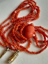 Beautiful Antique Georgian 18ct Gold Clasp Coral Acorn Pendant Necklace picture