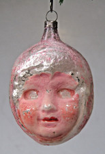 Antique Vintage Glass Red Hood Riding Girl Head Christmas Ornament Germany picture