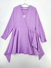 Tibi Chalky Drape Long Sleeve Purple Midi Wrap Silk Dress US 4 picture