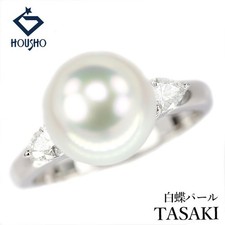 TASAKI White Pearl (South Sea Pearl) ring diamond Pt900 pear-shaped Used 909481 picture