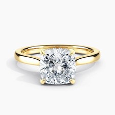 2 Ct Cushion Cut Lab Grown Diamond Hidden Halo Engagement Ring 14k Yellow Gold picture
