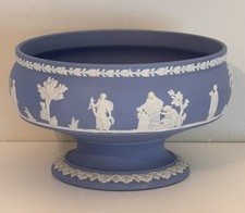 Wedgwood Blue Jasperware Large Imperial Pedestal Bowl 8” x 5” SACRIFICE picture