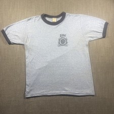 Vintage Miller Lite Beer Shirt Mens Large Gray Ringer Made USA 80s Soft picture