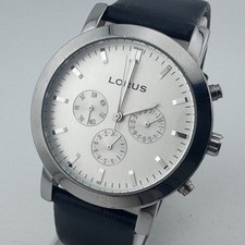 Vintage Lorus Quartz Watch LR2095 Men Silver Leather Day Date Analog New Battery picture