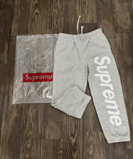 Supreme Men's Gray Logo Fleece Sweatpants Size L Cotton Drawstring Elastic picture