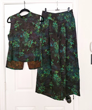 NWOT 100% Gambiered Silk 2-Piece Top & Pants Set – Bamboo Print picture