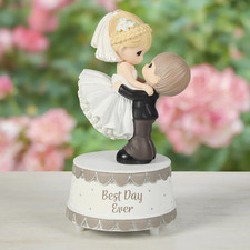 ❦♫ New PRECIOUS MOMENTS Musical Figurine WEDDING Music Box Cake Topper Best Day picture