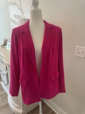 Skies Are Blue Recycled Poly Boyfriend Pink Lined Open Front Blazer M picture