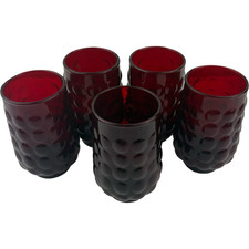Anchor Hocking Ruby Red Bubble 8oz Juice Glasses Set of 5 VTG 3.75 inch USA picture