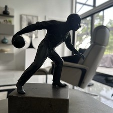 Vintage Bronze Bowler Bowling 🎳 Sculpture On Marble Base Overall 8