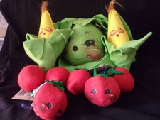 5 Annalee Dolls Anthropomorphic Vegetables Cabbage, 2 Ears of Corn, Tomatoes picture