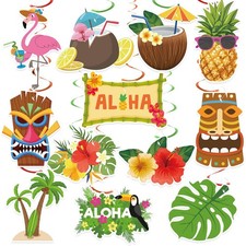 24 Pcs Hawaiian Luau Hanging Decorations Tropical Aloha Party Decor Set picture