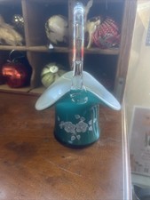 Fenton Art Glass Teal Overlay Floral Hat Basket Signed Hand Painted  picture