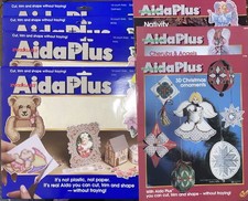 Vintage Zweigart Aida Plus 14ct Fabric & 3 Pattern Booklets Lot - Holiday 3D picture