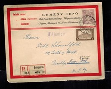1921 Budapest Hungary Registered Cover to USA Kemeny Jeno Label picture