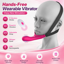 Strap-On Face Chin Harness Vibrator Dildo Wearable Head-Mounted Vibrating Toy picture