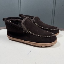 Fireside Dearfoams Men Size 8 Melbourne Genuine Leather Brown Moccasin Loafers picture