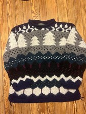 Vintage Rey Wear Sweater Mens XL Chunky Knit Ecuador Wool Chunky Tree Winter picture