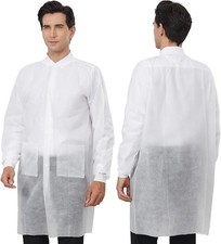 50 PCS Disposable Lab Coats 35GSM White Knitted Cuffs Collar 2 Pockets 4-Snap picture
