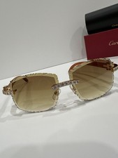 Cartier Men's Rimless Sunglasses Gold Metal Frame Brown Tinted Plastic Lens picture