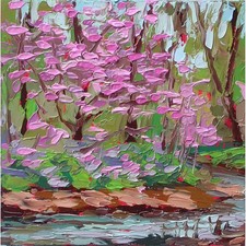 Charlene Marsh 8x8 Framed Original Oil Painting Forest Textured Hand Wall Decor picture