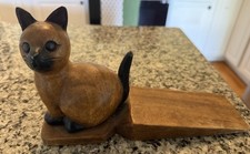 Vtg. Hand carved Wooden Cat Door Stop picture